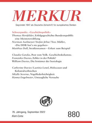 cover image of MERKUR Gegründet 1947 als Deutsche Zeitschrift für europäisches Denken--9/2022